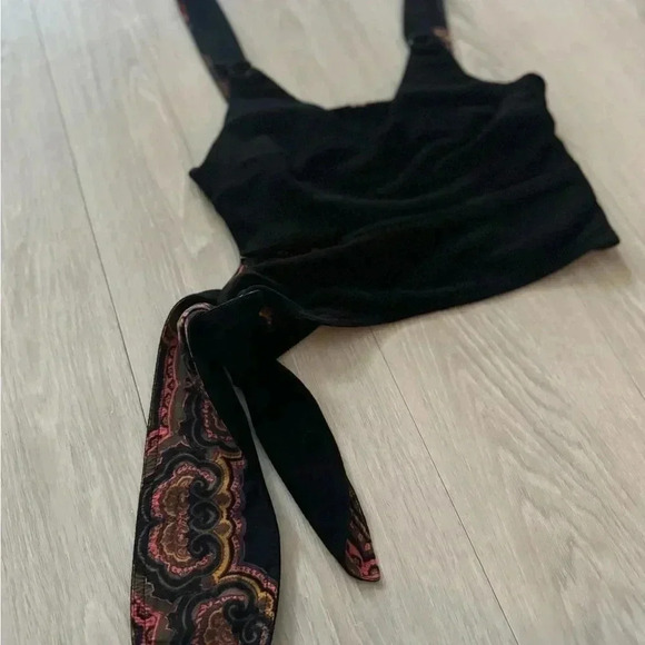 Free People Side Tie Paisley Bow tie Crop Tank Top in Black Women Small - Picture 7 of 7
